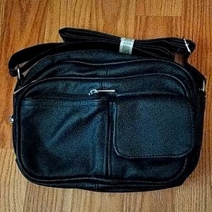 Leather New Black Adjustable over the shoulder Bag/Purse Lots of Pockets